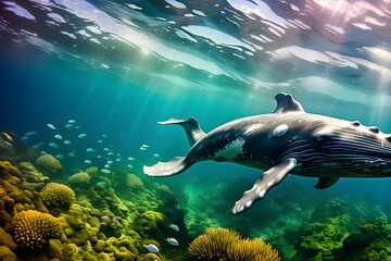 a whale swimming in the deep sea  Generative AI