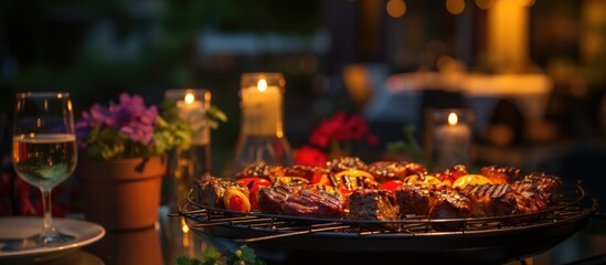 Barbecue dinner party at night outdoor