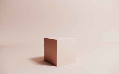 Beige podium, minimalistic showcase 3D render. Aesthetic elegant background for advertising and presentation of products, cosmetics. Arch frame, geometric display.