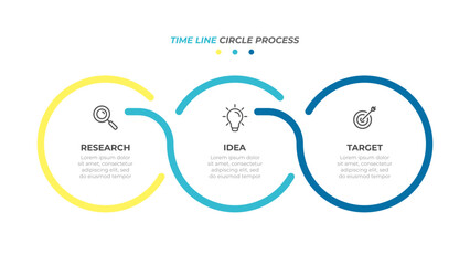 Infographics circles timeline process with 3 steps, options. Vector illustration template.