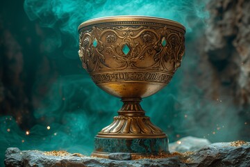 Golden Chalice with Emeralds A Celebration of the Full Moon Generative AI