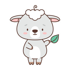Obraz na płótnie Canvas Cute sheep in kawaii style. Cute animals in kawaii style. Drawings for children. Isolated vector illustration