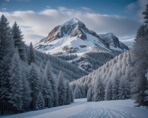 Fototapeta na wymiar Winter landscape in the mountains with snow