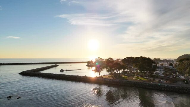 Sunset Aerial View of Dana Point Harbor in Souther California