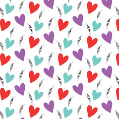Seamless pattern with red hearts. Romantic love symbol of valentine day with background