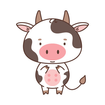 Cute cow in kawaii style. Cute animals in kawaii style. Drawings for children. Isolated vector illustration