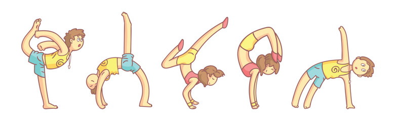 People Character Yoga Practice Do Physical Exercises Vector Set