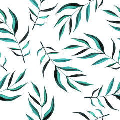 Cute seamless pattern flowers and leaves watercolor background