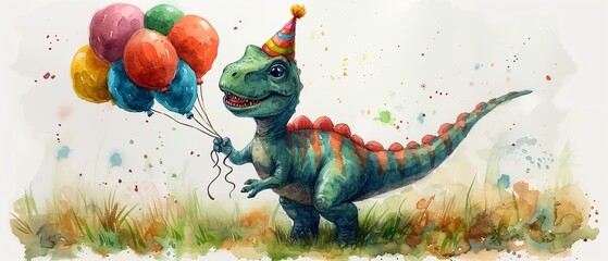 Rex the Dinosaur A Birthday Balloon Bash Generative AI
