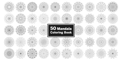 Bundle of 50 Easy Mandala For Coloring Book,