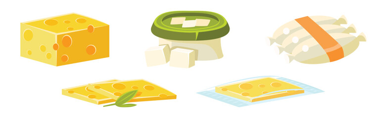 Cheese Different Type Flat Icon and Object Vector Set