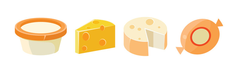 Cheese Different Type Flat Icon and Object Vector Set