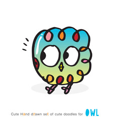 Set of doodle cartoon owls with various emotions,Various Cute Owl Doodle Collection,hand drawn,Cute animal