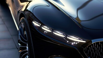 A closeup of the curved and polished headlight highlighting its refined and impeccable...