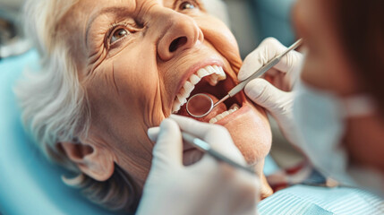 Woman Receiving Dental Check-up From Dentist - obrazy, fototapety, plakaty