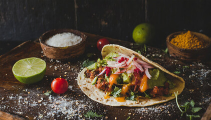 Yummy tasty mexican taco studio shot