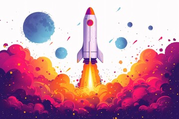 Rocket Blast Off A Space-Themed Illustration for the Month of April Generative AI