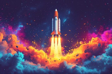 Rocket Blasting Off to Space A Stunning Spacecraft Illustration Generative AI