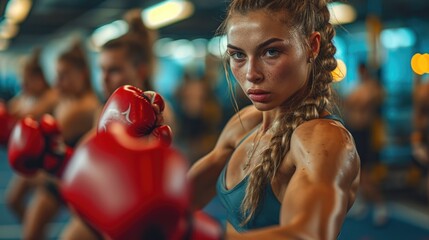Female MMA Fighters Train with Focus and Determinity in Gym