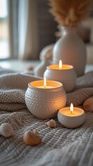 Cozy Candlelit Nights White Vases and Shells Create a Soothing Atmosphere Generative AI