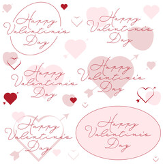 Happy Valentine's Day Type in Cursive Cottage Romantic Style with Pink Hearts and Simple Framing Badge Sticker Logo Variety Design Pack