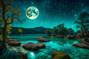 Fototapeta na wymiar night landscape with moon and stars