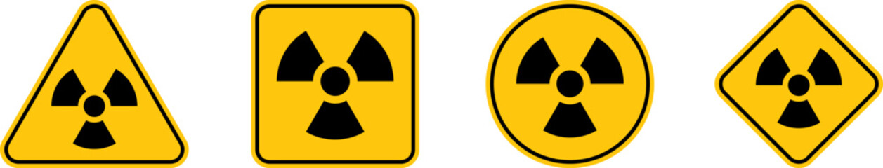 Radioactive contamination symbol. Yellow warning sign of radiation danger. Nuclear sign Vector illustration. - obrazy, fototapety, plakaty