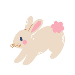 Cute rabbit jumping. Vector flat illustration isolated on white background.