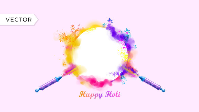 Colorful holi festival color splash with circular frame and background vector illustration. Holi template design for advertising marketing and sale promotion.