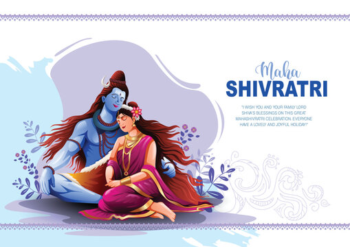 happy maha Shivratri with Shiva parvati devi, a Hindu festival celebrated of lord shiva night, english calligraphy. abstract vector illustration design