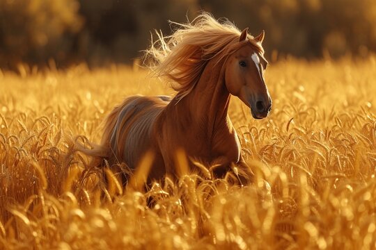 Golden Blonde Hair in the Wind A Catchy Title for a Horse in a Field Generative AI