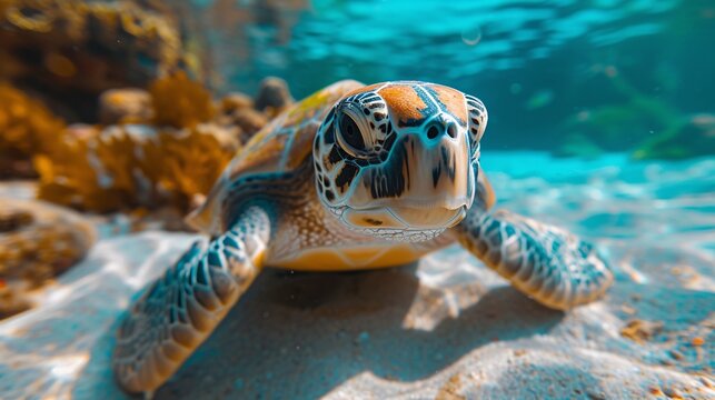 Turtle Talk A Close-Up of a Turtle's Face in the Ocean Generative AI