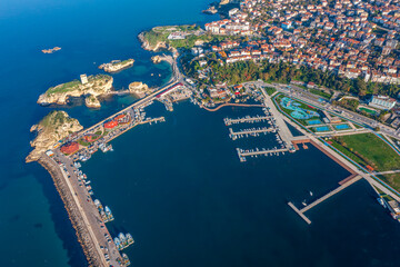 drone shooting sile castle and its surroundings, sile, istanbul, turkey