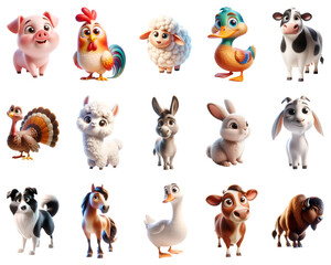 Cute and cheerful farm animal illustrations, transparent for versatile use in storybooks, farm-themed content, and kid-friendly applications.
Generative AI.