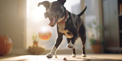 Black and White Dog Engaged in Play With Ball