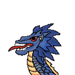 A cute mascot of a blue water dragon is emerging, the concept behind this image is like an image like an NFT mascot, in 8 bit pixel art style