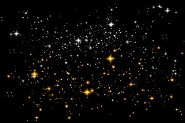 Christmas Abstract stylish light effect on a black transparent background. Yellow dust yellow sparks and golden stars shine with special light