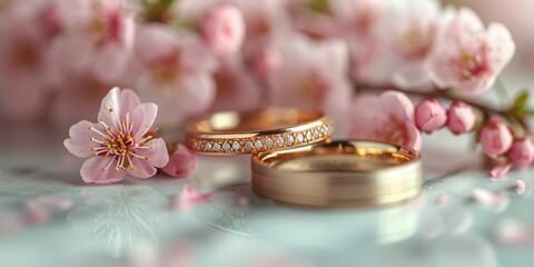 April Showers Bring May Flowers A Pair of Gold Wedding Bands Generative AI