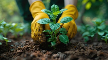Planting Seedling in Soil with Hands. Arbor Day