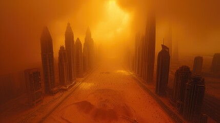 Sunset Dust Storm in Urban Landscape