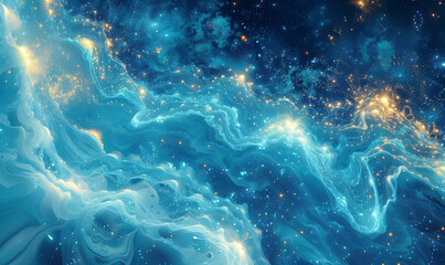 Fototapeta premium blue water flowing in the water with lights in the background,Generative AI