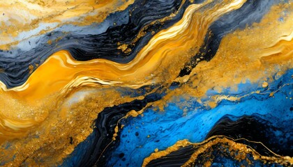 Golden Waves: Abstract Ink Art with Luxurious Marble Texture"