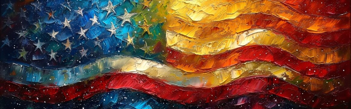 Starry Night American Flag Painting Generative AI