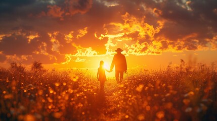 Sunset Stroll A Father-Daughter Moment in the Field Generative AI