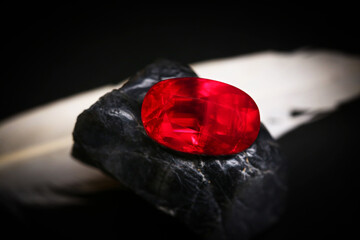 Isolated red rose and heart on a black background, surrounded by elements of love, valentine, and...