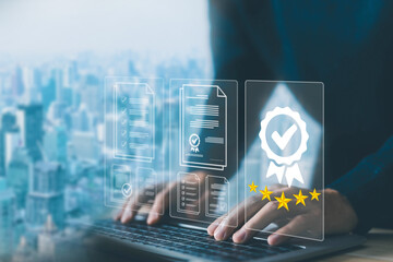 quality control. service system business certificate standard iso digital technology. concept of quality guarantee process, satisfaction with customers, service best certification industrial.