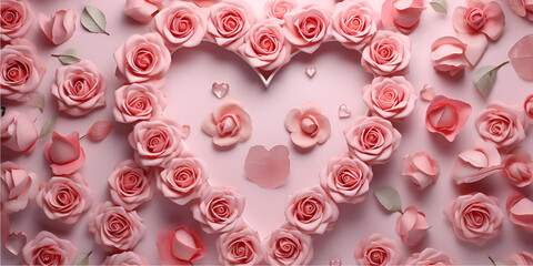 A heart shaped arrangement of pink roses