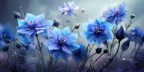 Blue flowers in the sunlight,,,,Blue Blossoms Bathed in Sunlight