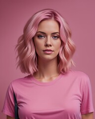 Portrait of beautiful woman model pink hair