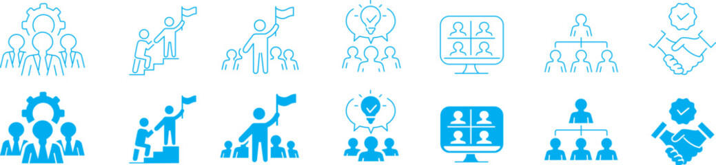 Business Teamwork Co-worker Group Cooperation Collaboration Leader Leadership Manager Management editable stroke icons set collection vector